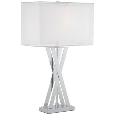 Proxima Modern Table Lamp 28" Tall Chrome Crisscrossing Metal Sheer Outer White Inner Rectangular Shade for Bedroom House Home