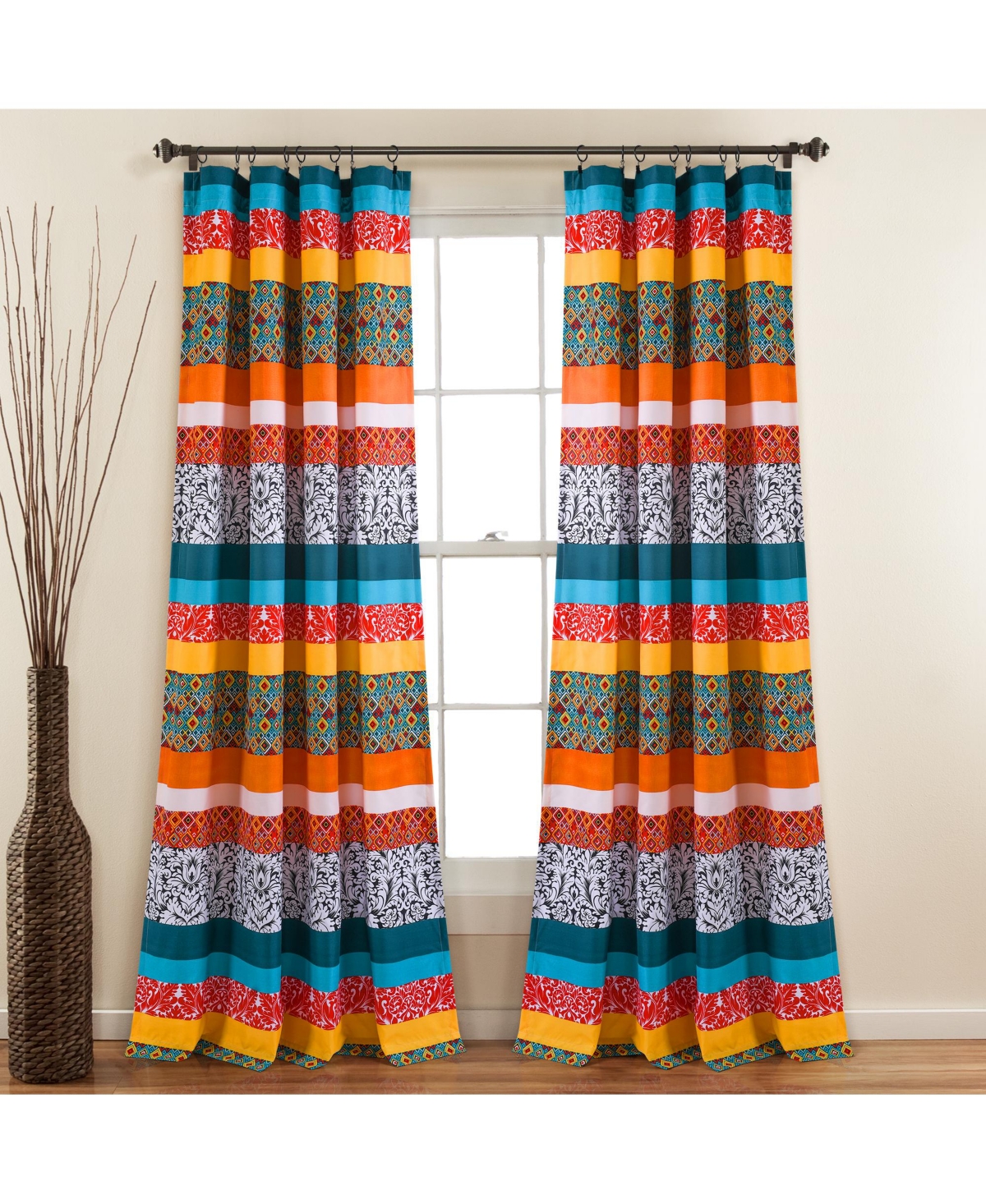 Boho Stripe Window Curtain Panels - Turquoise