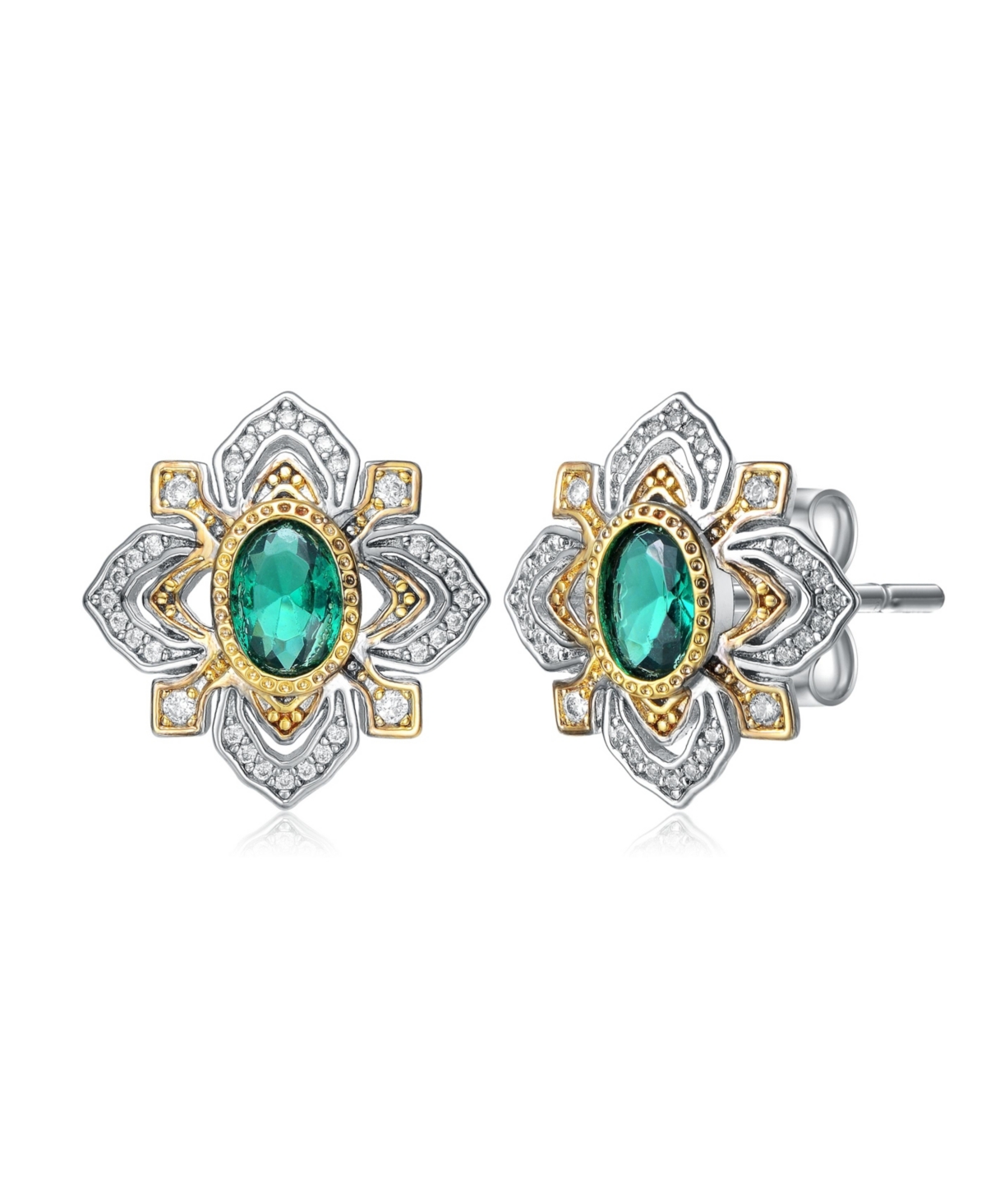 Classy White Gold Plated and 14K Gold Plated with Cubic Zirconia Stud Earrings - Green