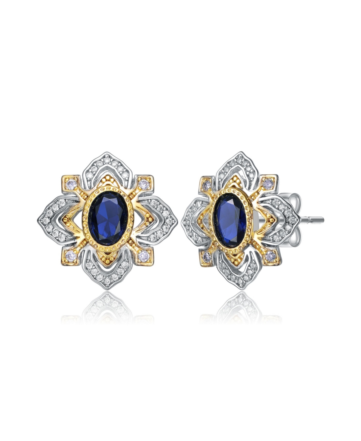 Classy White Gold Plated and 14K Gold Plated with Cubic Zirconia Stud Earrings - Blue