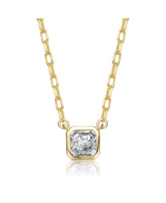 Modern Square Asscher-Cut Stud Necklace - Gold