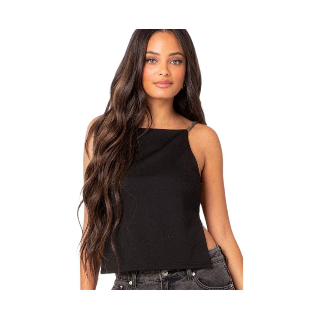 EDIKTED WOMEN'S KARLI RHINESTONE STRAP OPEN BACK TOP