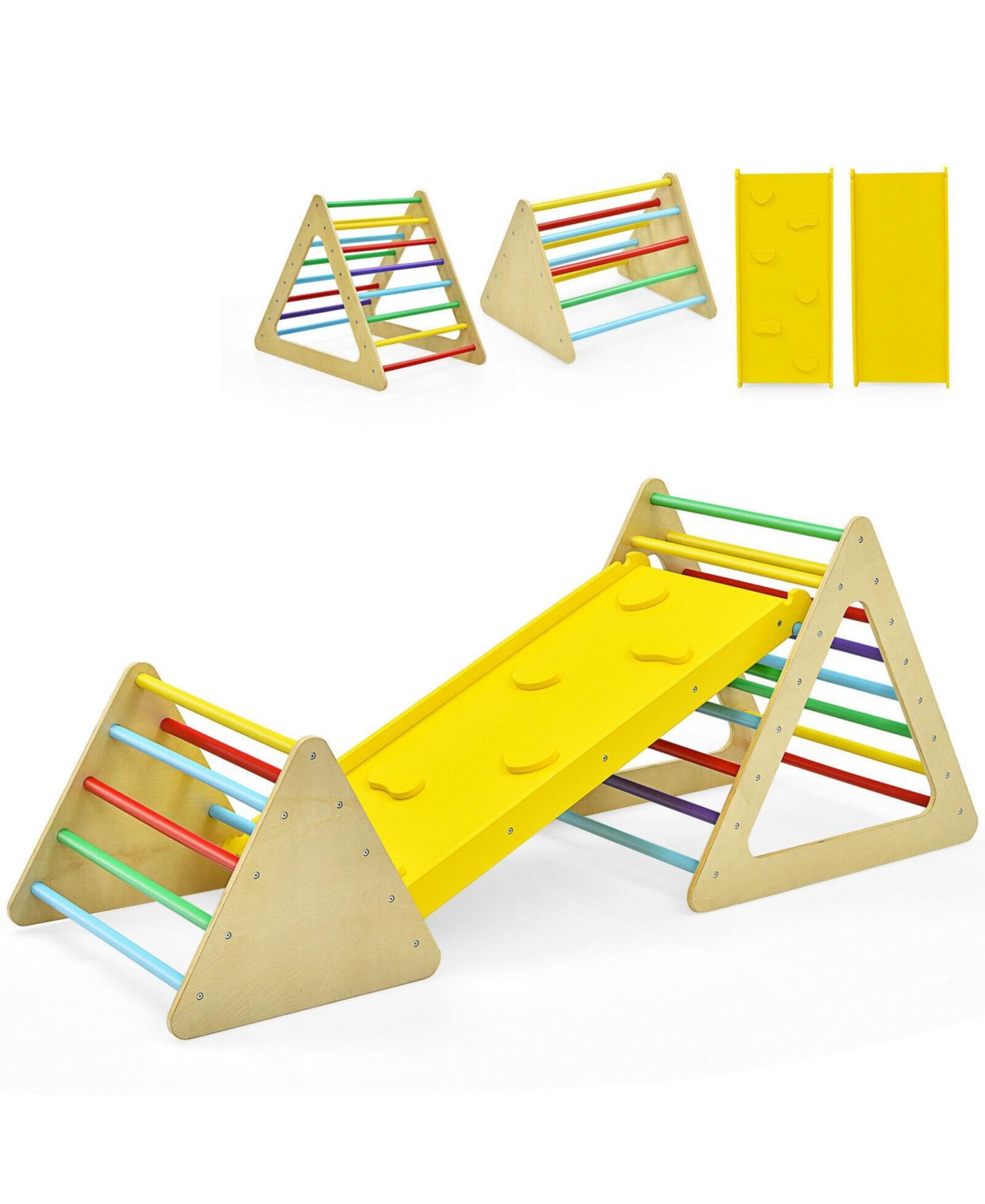 3-in-1 Wooden Triangle Ladders and Reversible Ramp, 3-Piece Set