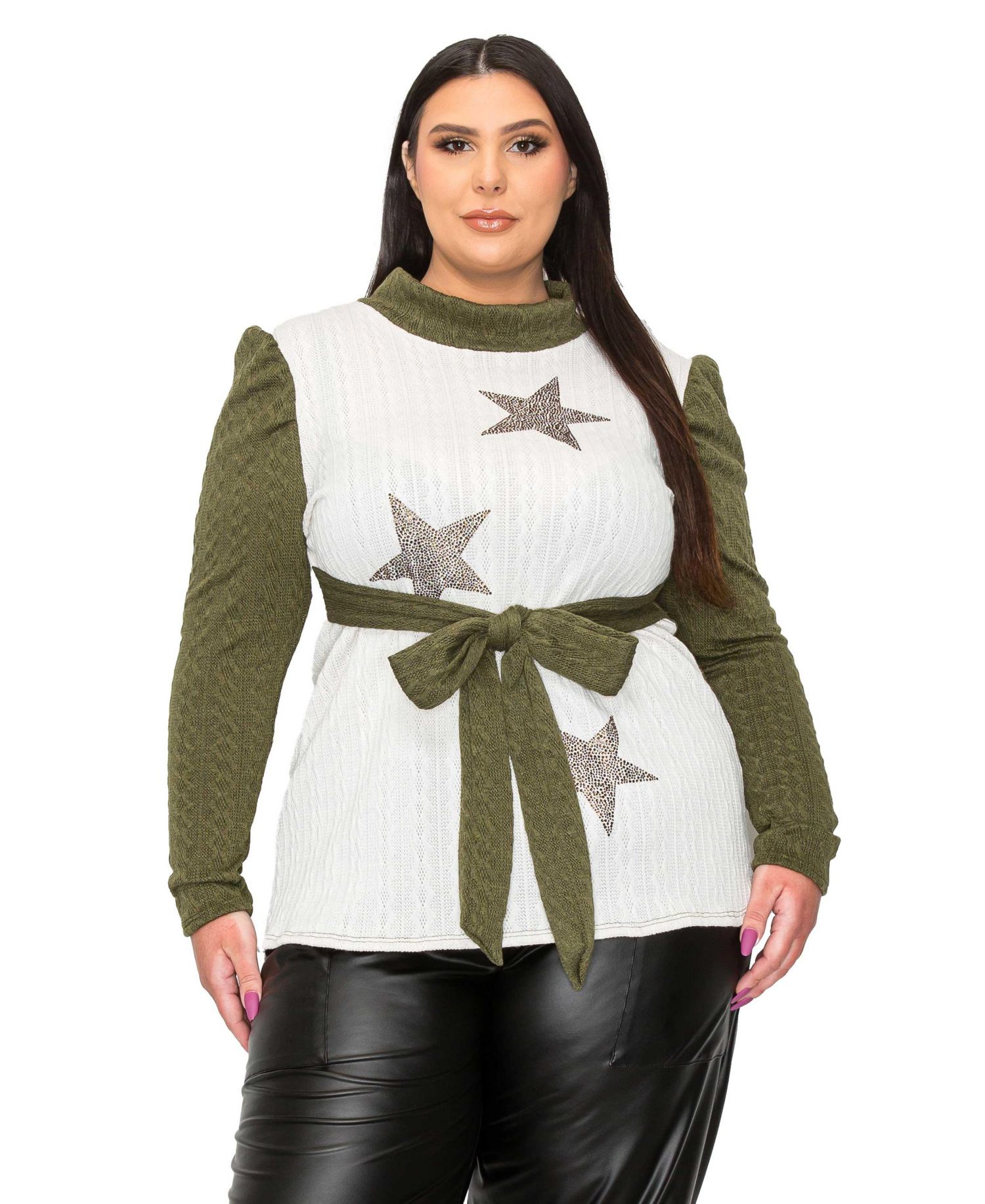 Plus Size Britt Star Embellished Waist Tie Sweater