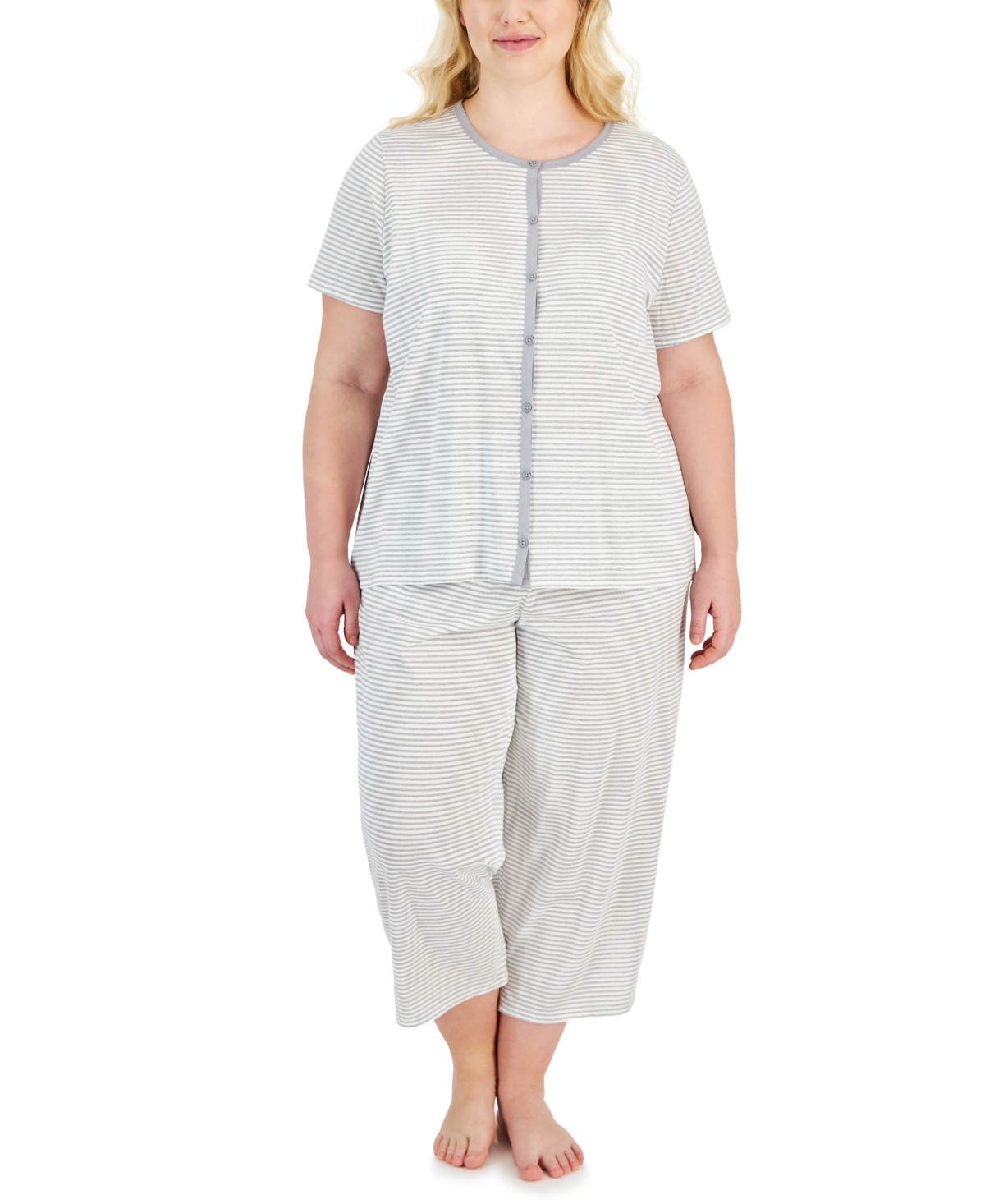 CHARTER CLUB PLUS SIZE 2-PC. COTTON CROPPED PAJAMAS SET, CREATED FOR MACY'S 