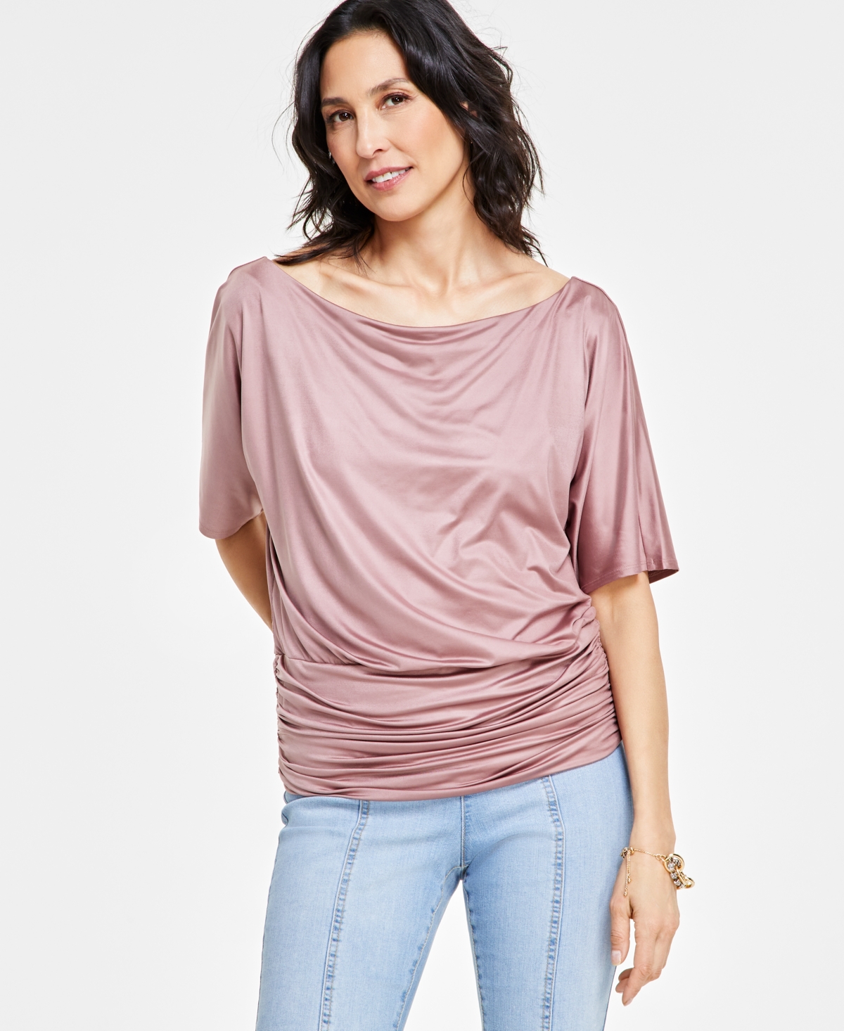 Inc International Concepts Women's Draped Off-the-shoulder Top, Created For Macy's In Moda Mauve