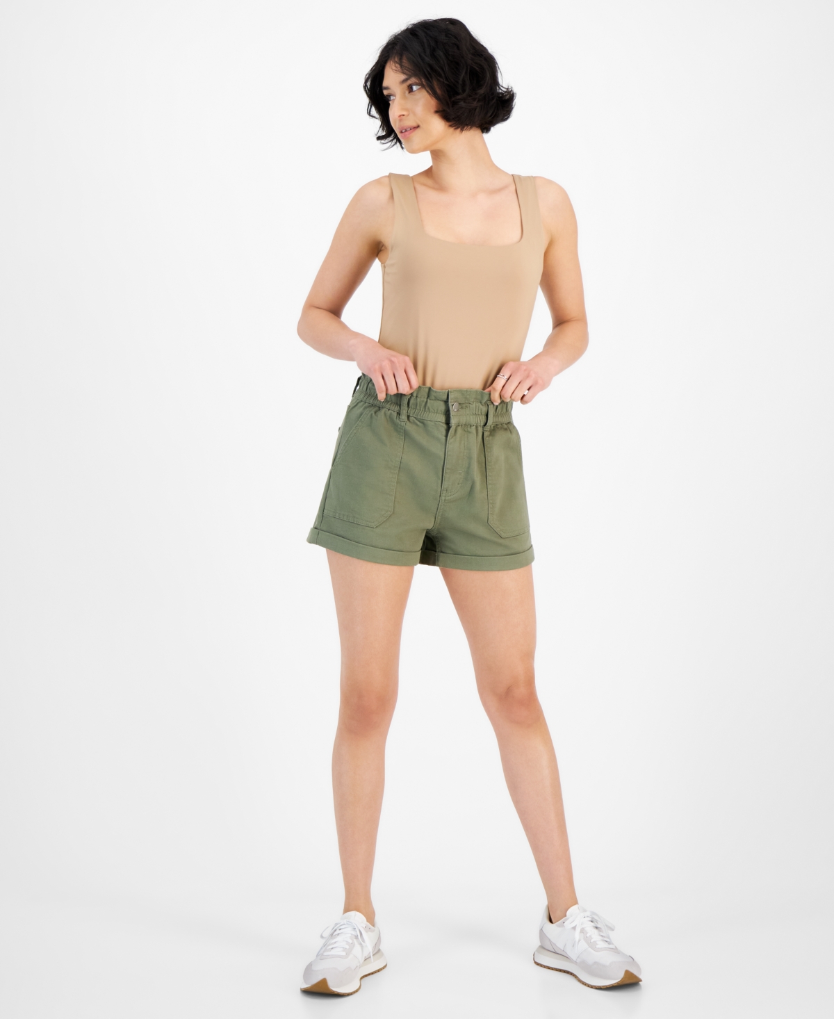 And Now This Women's Paperbag-waist Cuffed Shorts, Created For Macy's In Crushed Oregano
