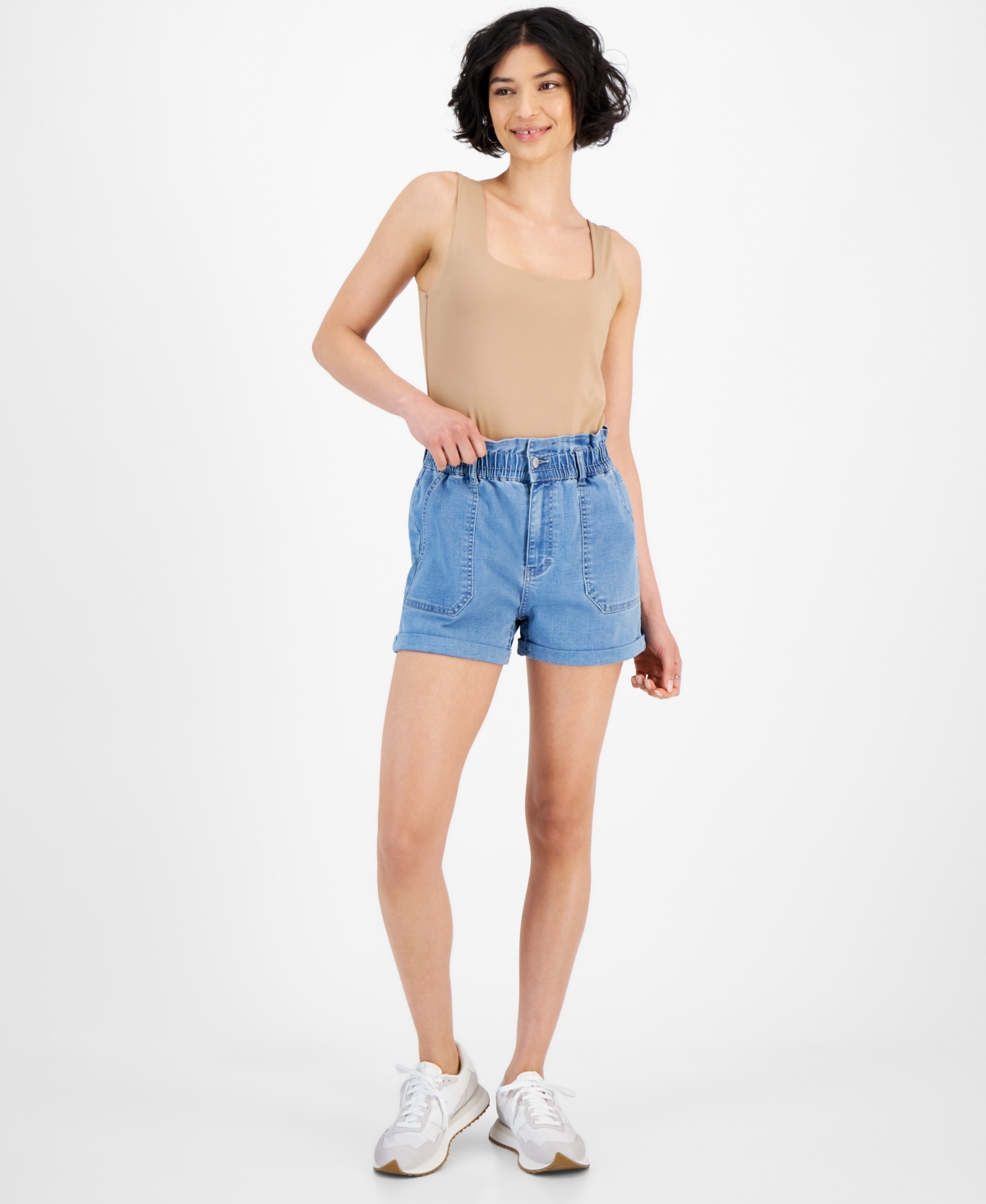 And Now This Women's Paperbag-waist Cuffed Shorts, Created For Macy's In Scotty Wash