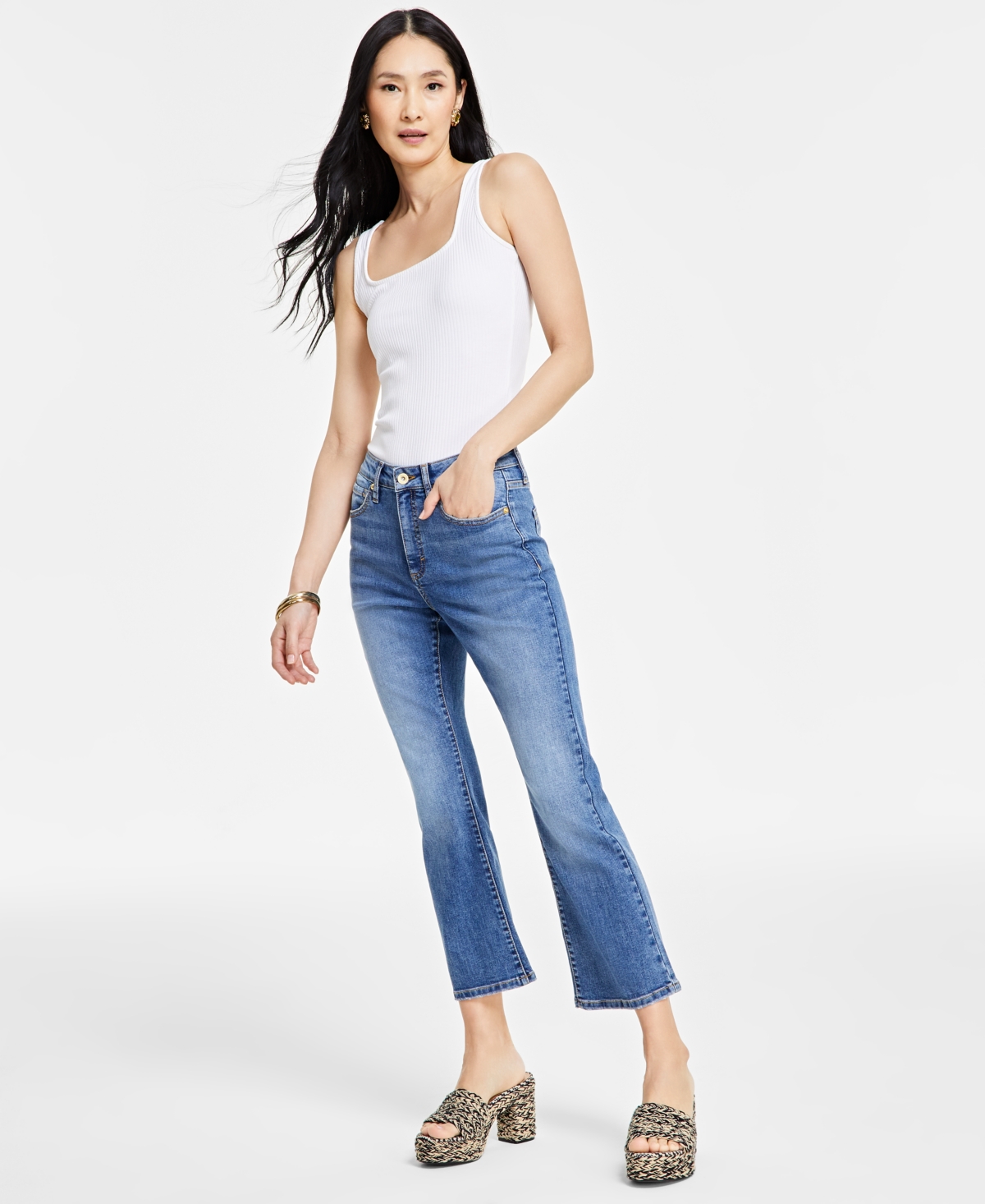 INC INTERNATIONAL CONCEPTS WOMEN'S HIGH RISE CROP FLARE JEANS, CREATED FOR MACY'S 