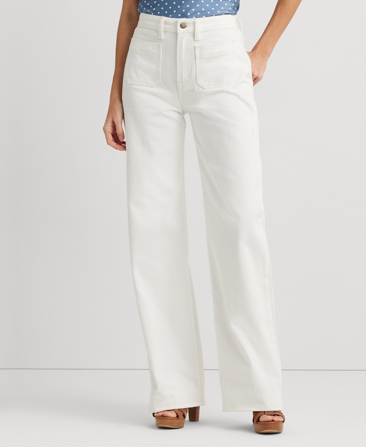 Shop Lauren Ralph Lauren Petite High-rise Wide-leg Jeans In White Wash