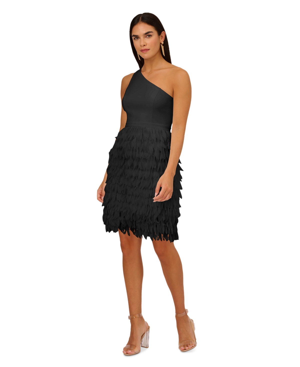 Adrianna By Adrianna Papell Women's Chiffon Feather Cocktail Dress In Black
