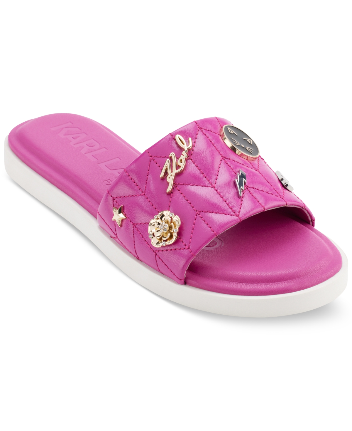 Shop Karl Lagerfeld Carenza Pins Flat Slide Sandals In Cactus Flower