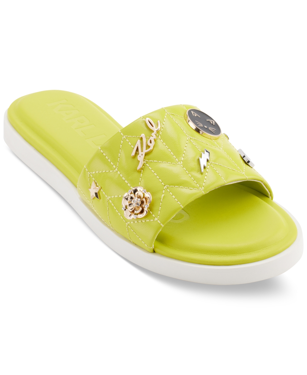 Carenza Pins Flat Slide Sandals - Brt White