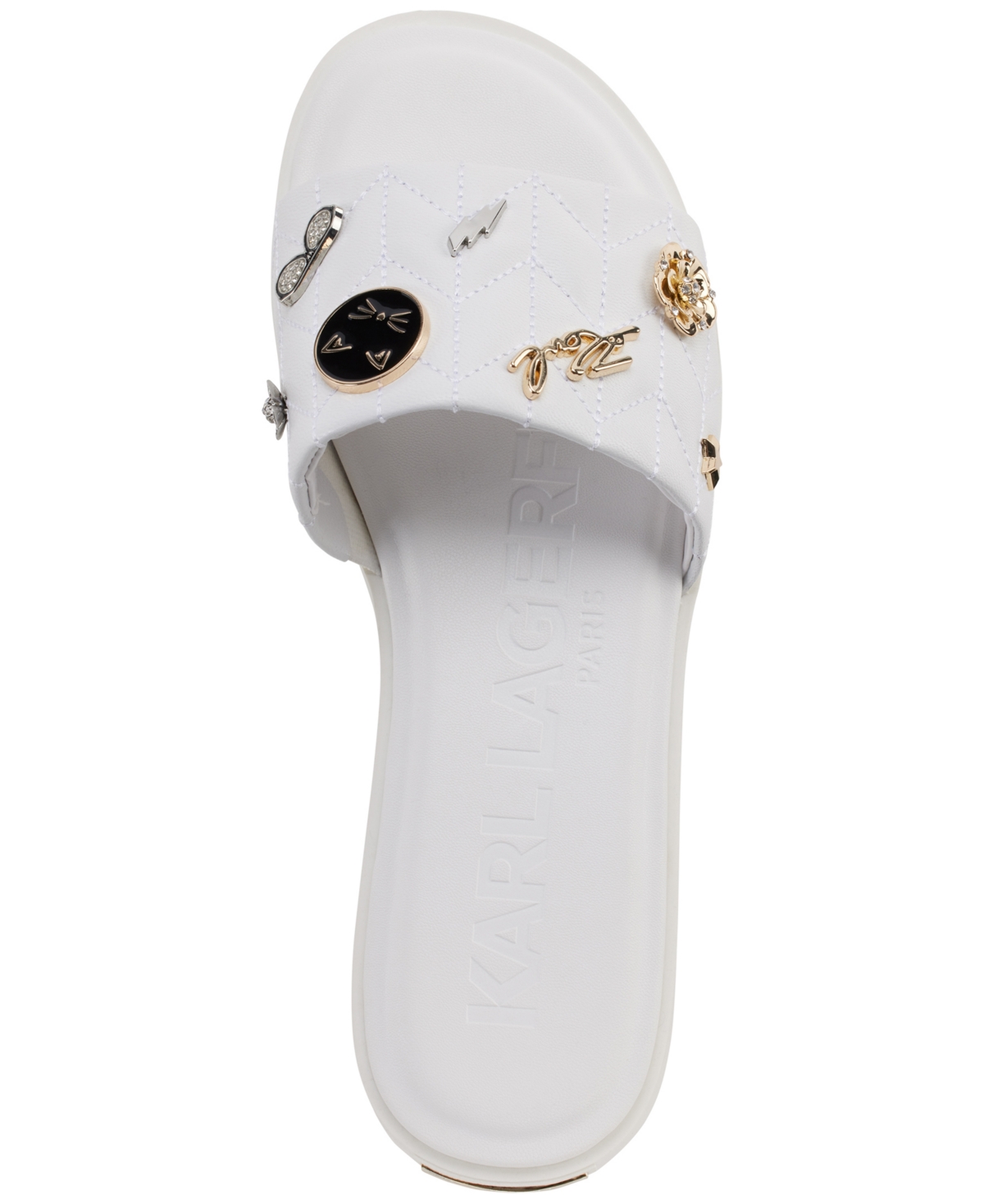 Shop Karl Lagerfeld Carenza Pins Flat Slide Sandals In Brt White