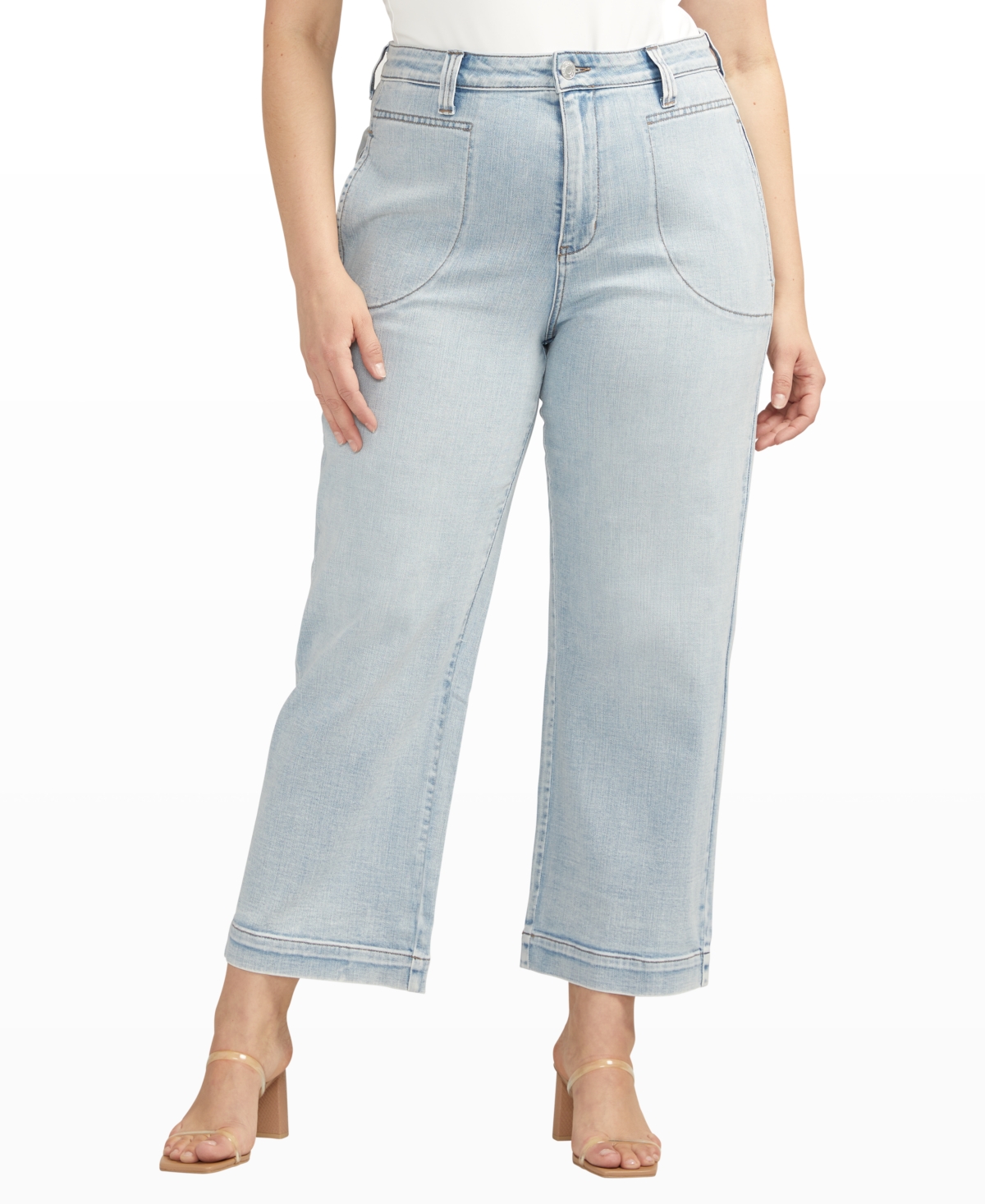 Plus Size Sophia High Rise Wide Leg Cropped Jeans - Surf Spray Blue