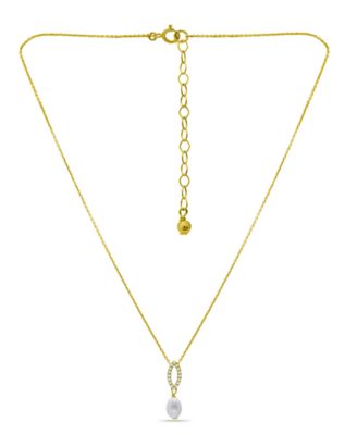 White Cultured Pearl and Pave Cubic Zirconia Pendant Necklace