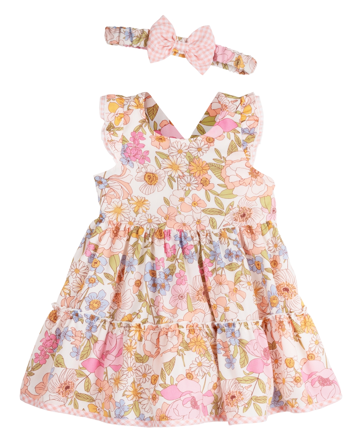 Shop Rare Editions Baby Girls Mixed Media Dress With Matching Headband And Diaper Cover, 2 Piece Set In Pink