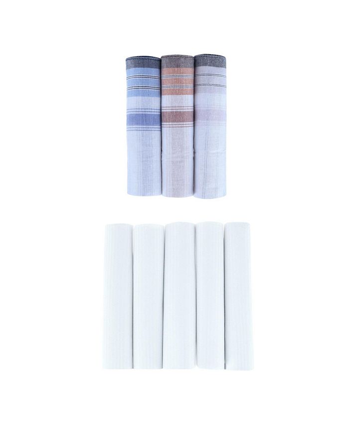 TRAFALGAR Premium 5 Pack and Checked 3 Pack Cotton Handkerchiefs Set