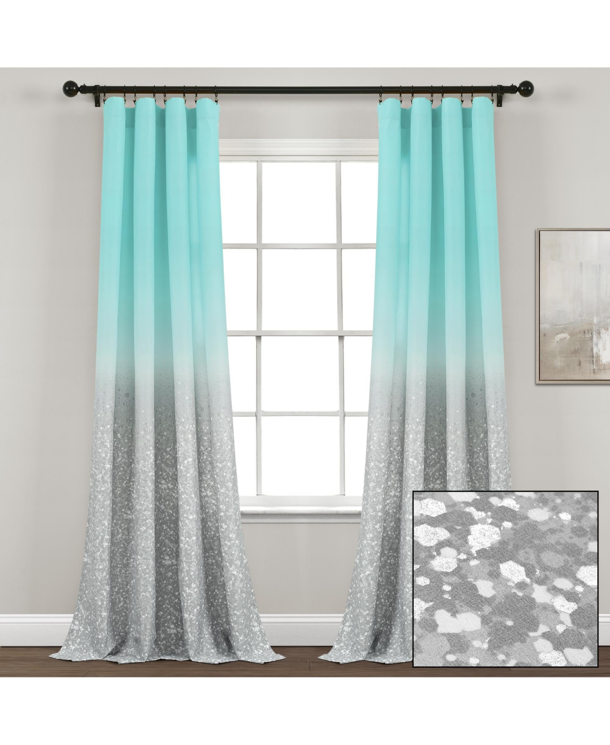 Lush Decor Glitter Ombre Metallic Print Window Curtain Panels In Aqua
