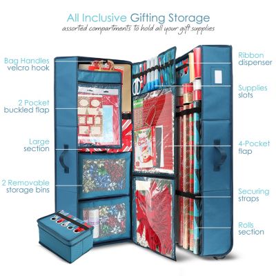 Premium Holiday Gift Wrapping Paper & Accessories Storage Organizer Box - X-Large with Wheels & 2 removable Storage Bins