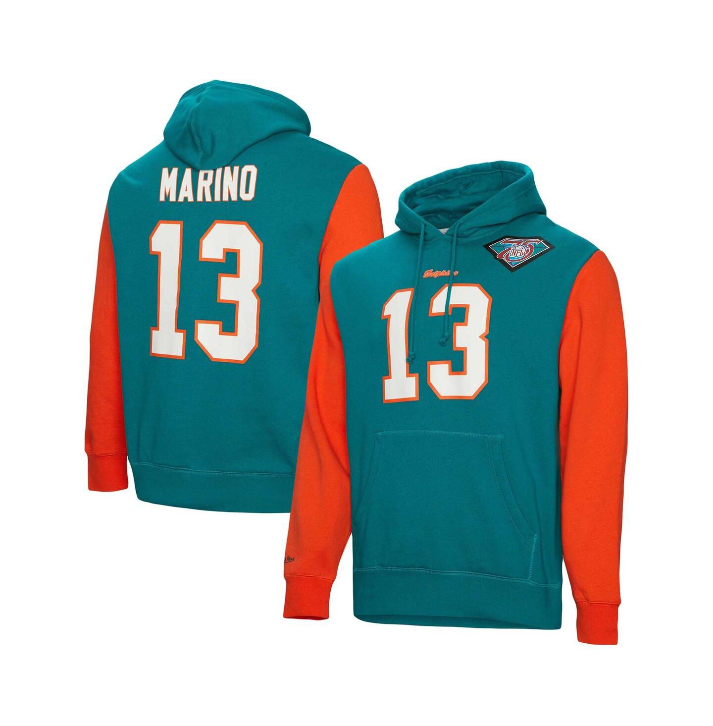 Мужское худи Mitchell & Ness Dan Marino Aqua Miami Dolphins Retired Player Name and Number Pullover — фото 1