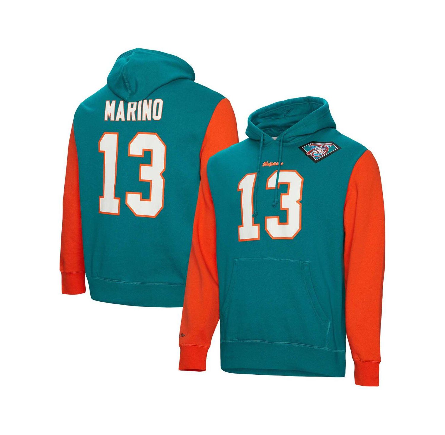 Men's Dan Marino Aqua Miami Dolphins Retired Player Name and Number Pullover Hoodie