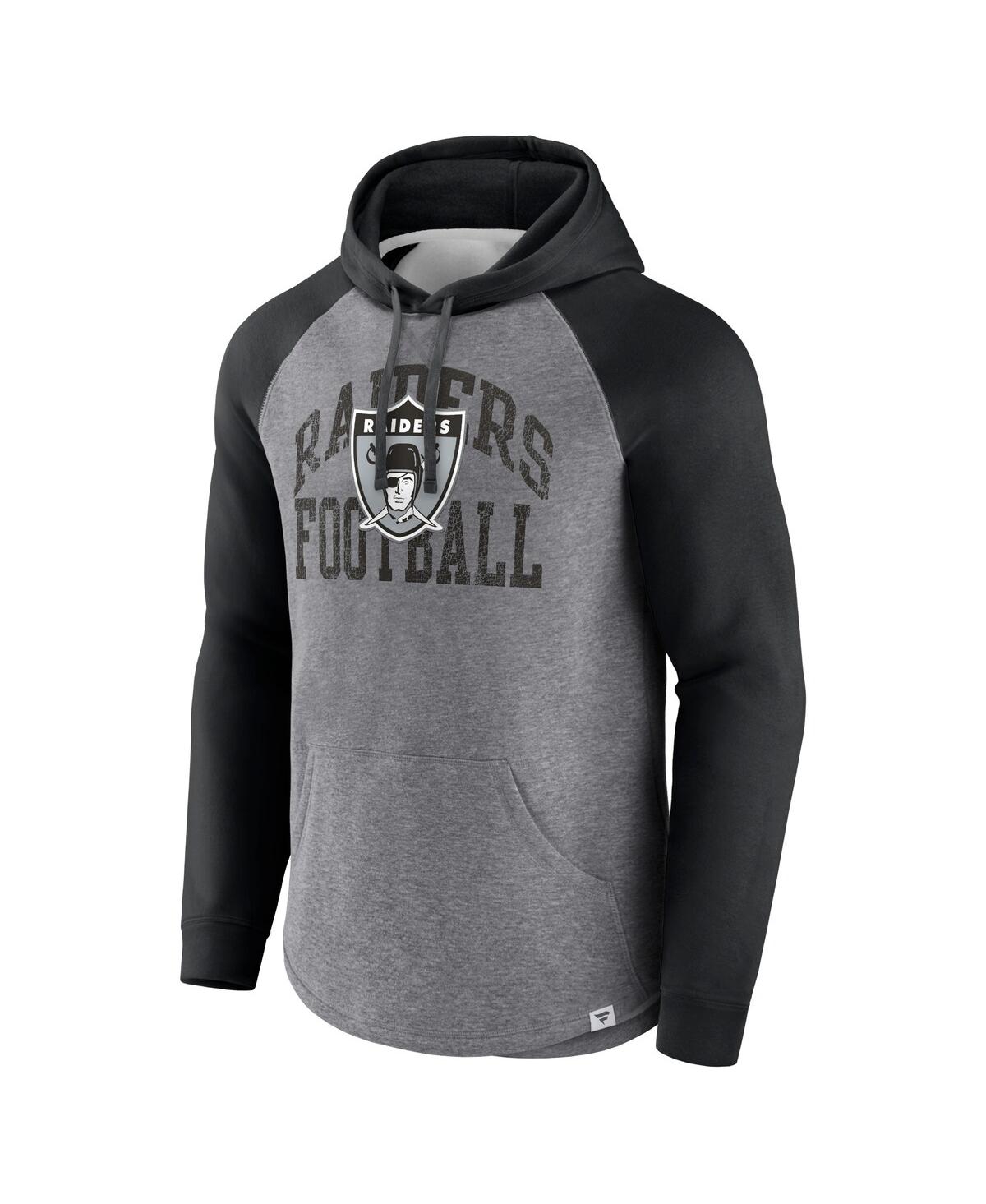 Men's FanaticsDistressed Las Vegas Raiders Favorite Arch Raglan Pullover Hoodie - Heather Gray