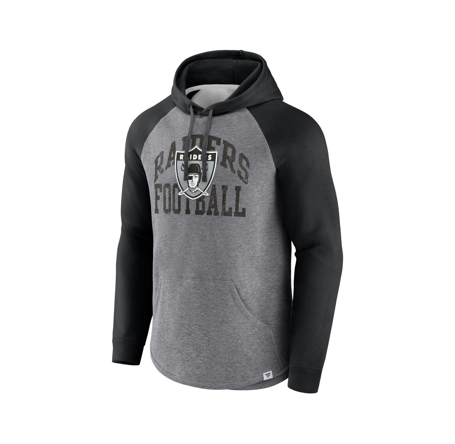 Men's Heather Gray Distressed Las Vegas Raiders Favorite Arch Raglan Pullover Hoodie