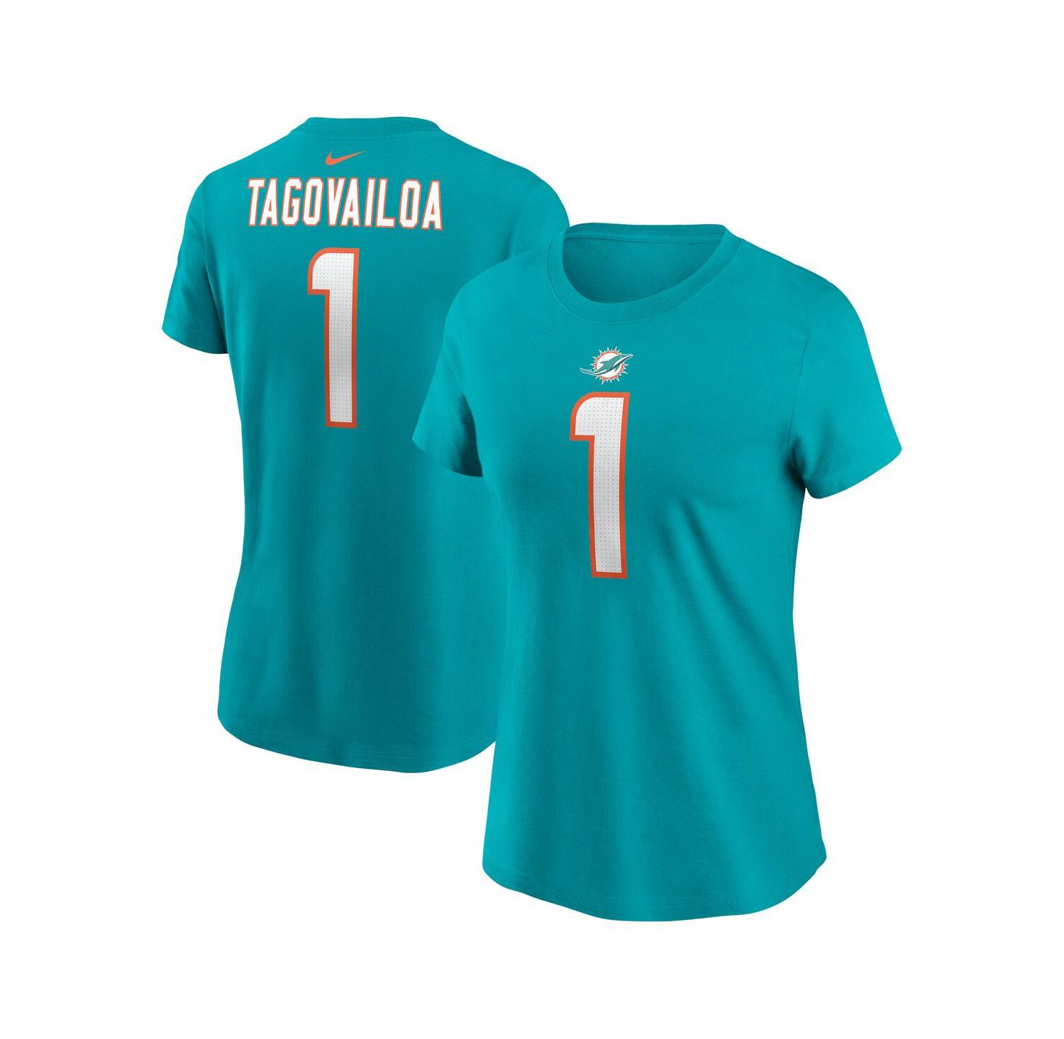 Women's Tua Tagovailoa Aqua Miami Dolphins Player Name and Number T-shirt