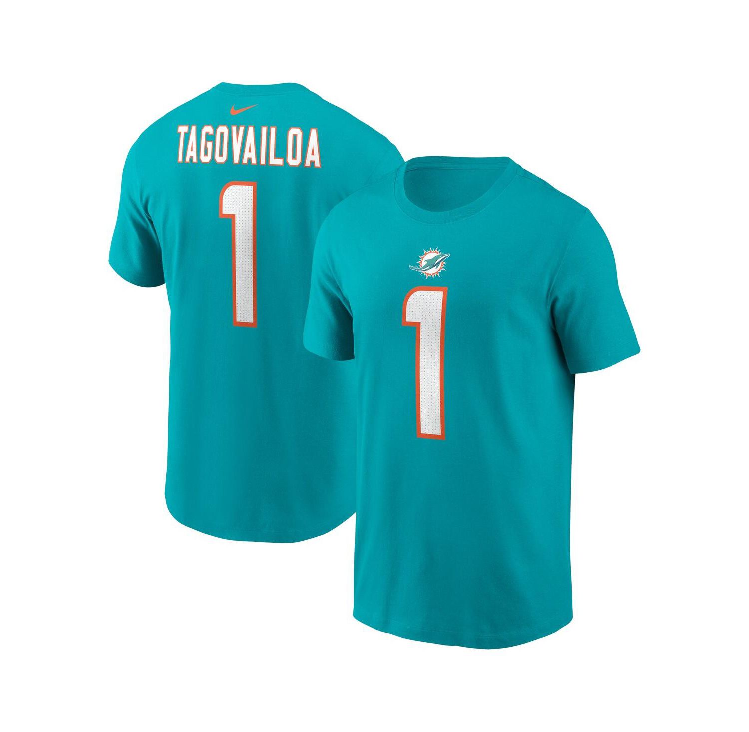 Men's Tua Tagovailoa Aqua Miami Dolphins Player Name and Number T-shirt