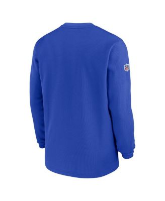 Men's Royal Los Angeles Rams 2023 Sideline Throwback Heavy Brushed Waffle Long Sleeve T-shirt
