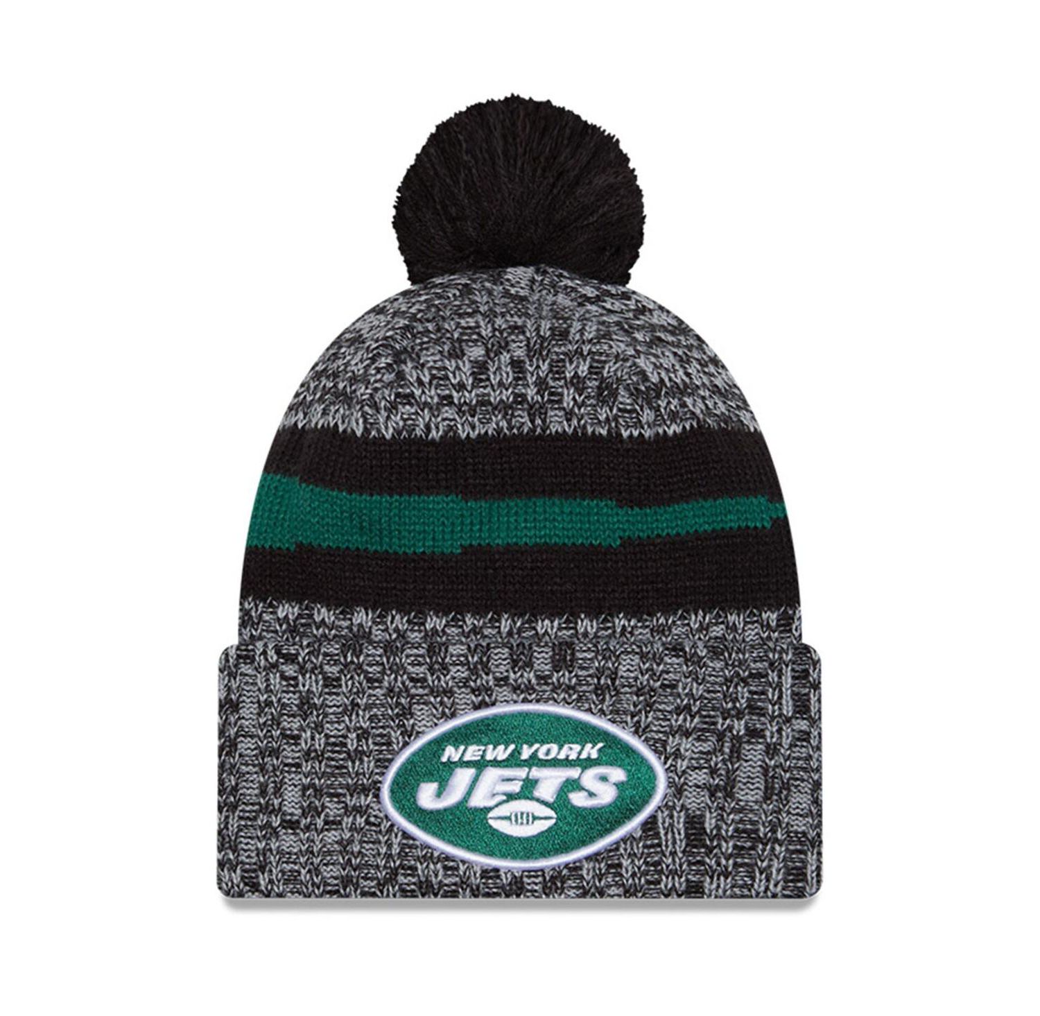 Men's Black New York Jets 2023 Sideline Cuffed Knit Hat with Pom