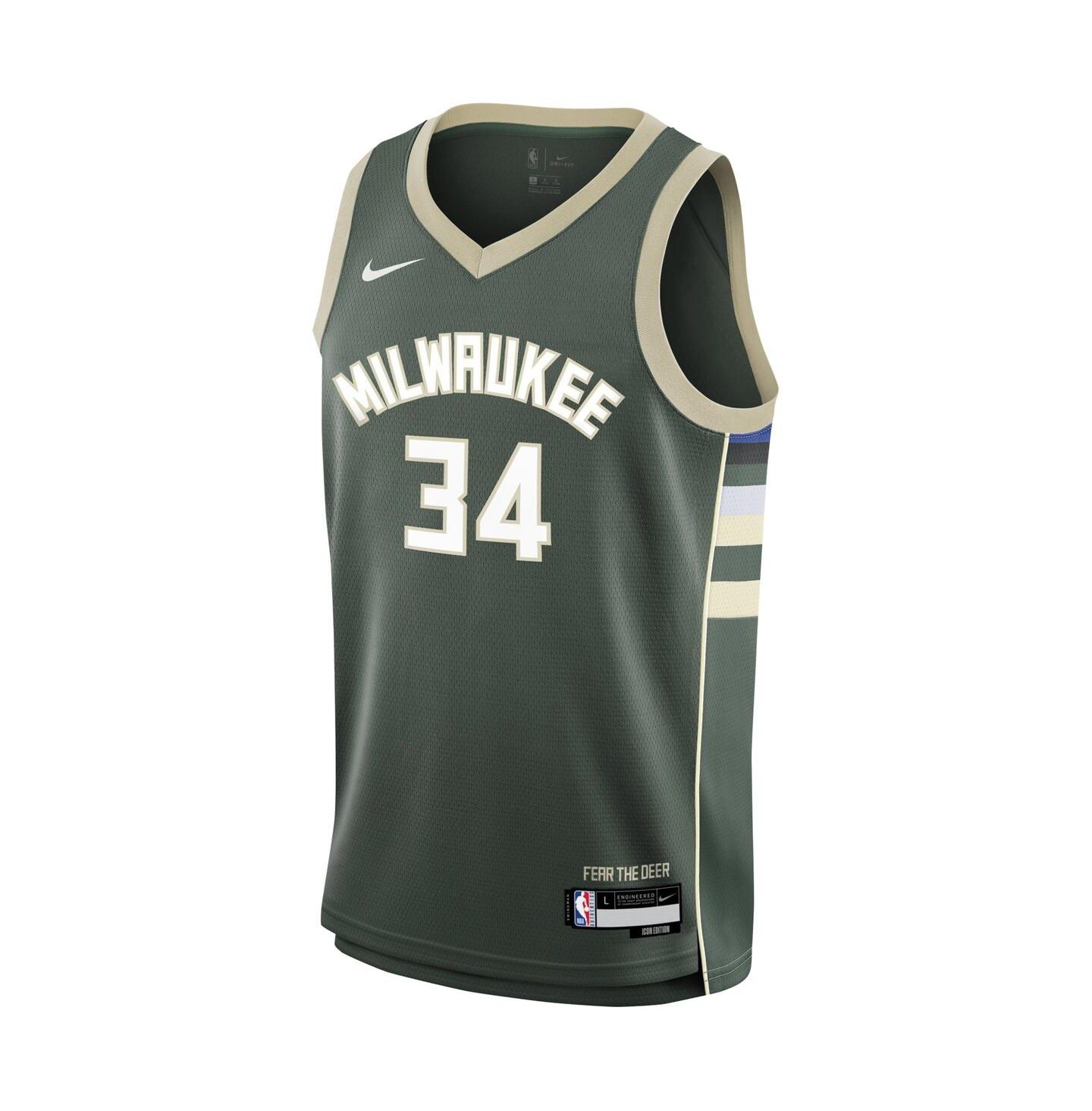 Детская джерси Nike Giannis Antetokounmpo Milwaukee Bucks Swingman Icon, Hunter Green — фото 3
