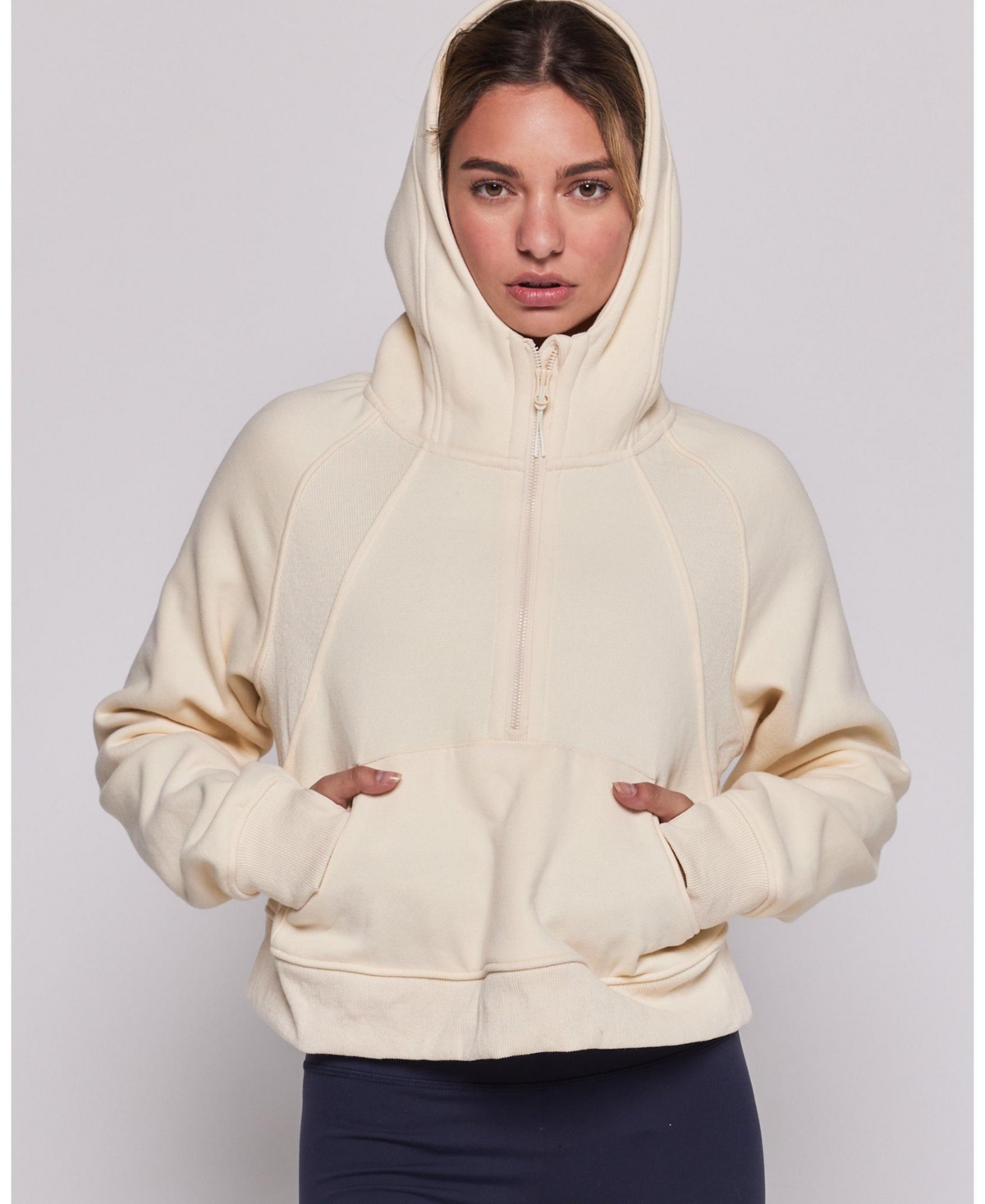 Effortless Fleece Half Zip Hoodie For Women - Matcha