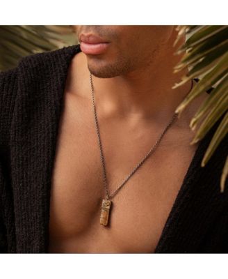 Men's Outstanding Strength - Tiger's Eye Evil Eye Slab Necklace