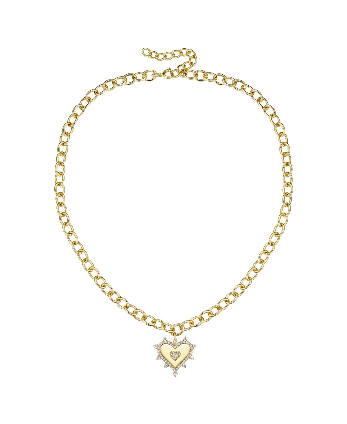 RACHEL GLAUBER 14K GOLD PLATED WITH CUBIC ZIRCONIA SUNSHINE HEART PENDANT CURB CHAIN ADJUSTABLE NECKLACE