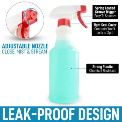 Leakproof Cleaning Spray Bottle with Adjustable Nozzle & Spring-loaded Trigger  (2 Pack 16oz)