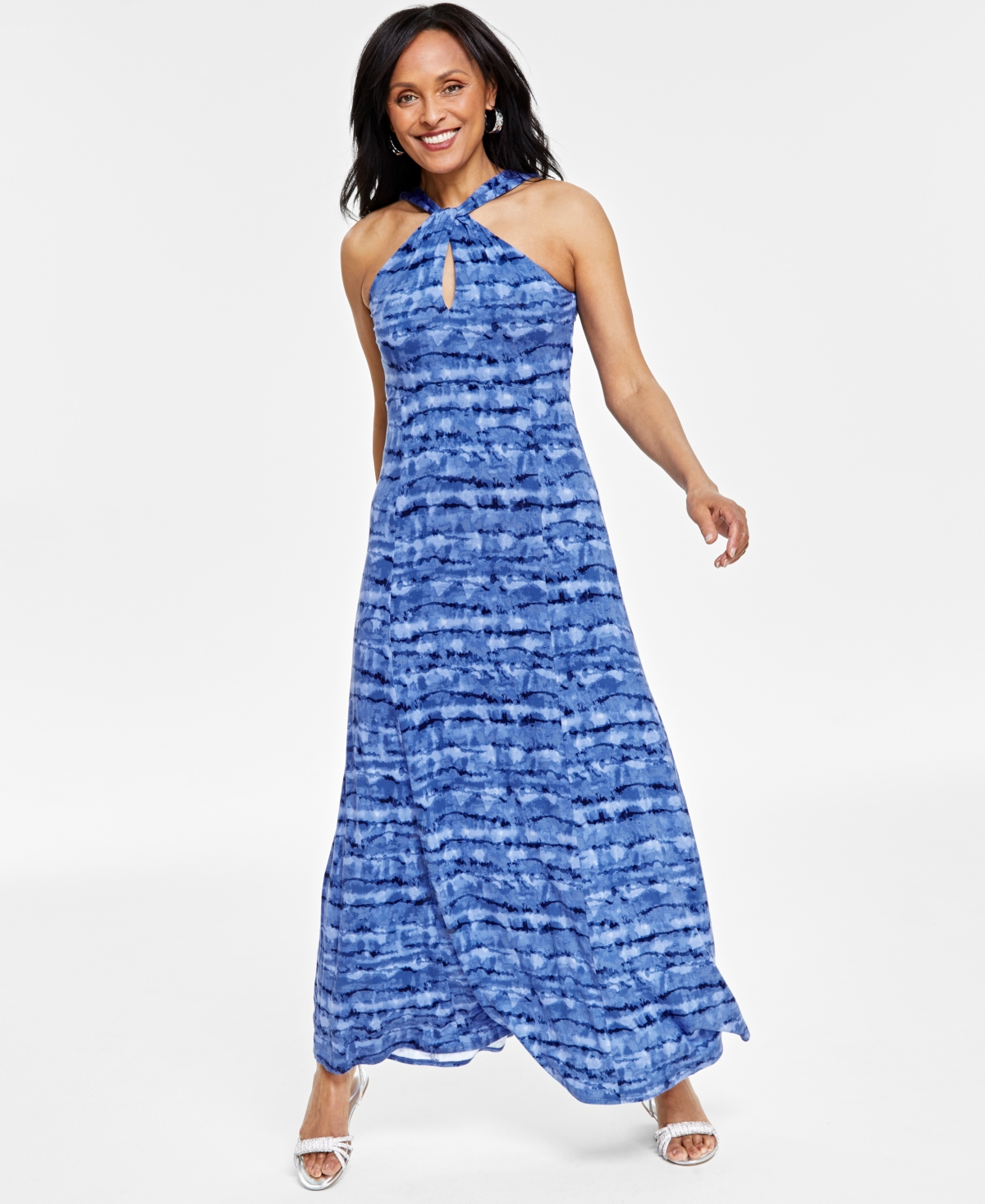 Inc International Concepts Women's Printed Keyhole-neck Maxi Dress, Created For Macy's In Blake Dye Blue