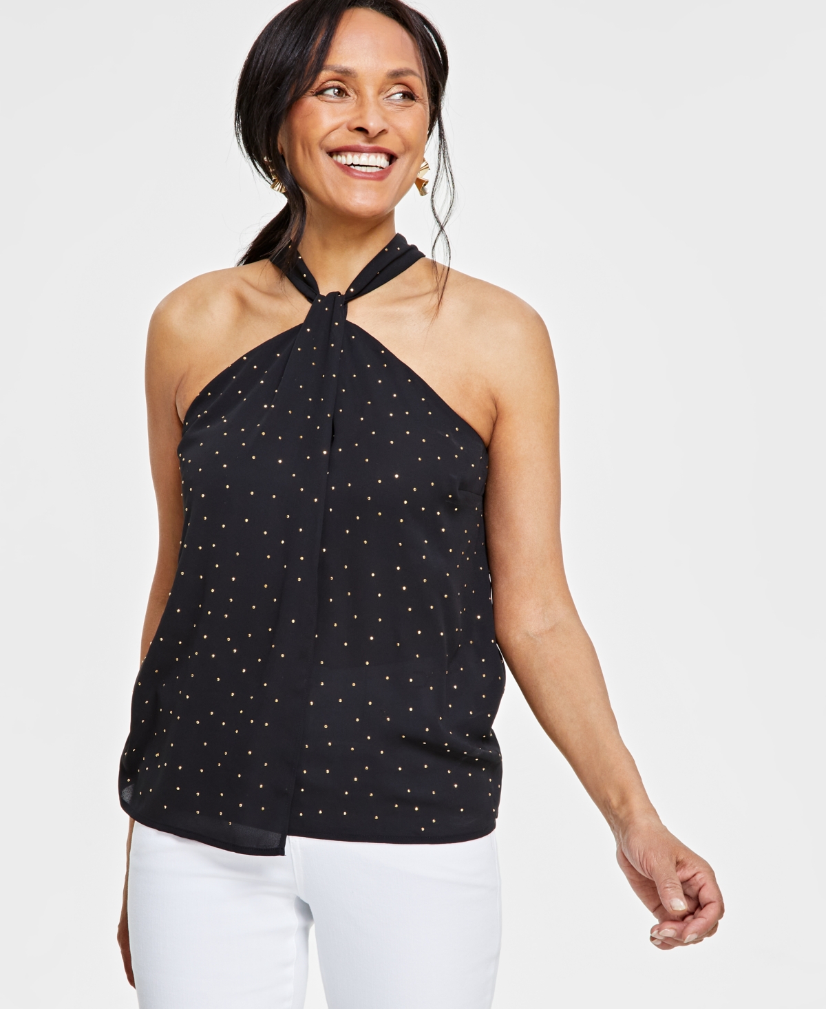 Inc International Concepts Women's Studded Halter Top, Created For Macy's In Deep Black