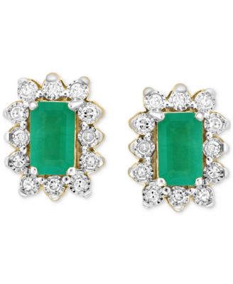 EFFY&reg; Emerald (1/2 ct. t.w.) & Diamond (1/10 ct. t.w.) Halo Stud Earrings in Gold-Plated Sterling Silver