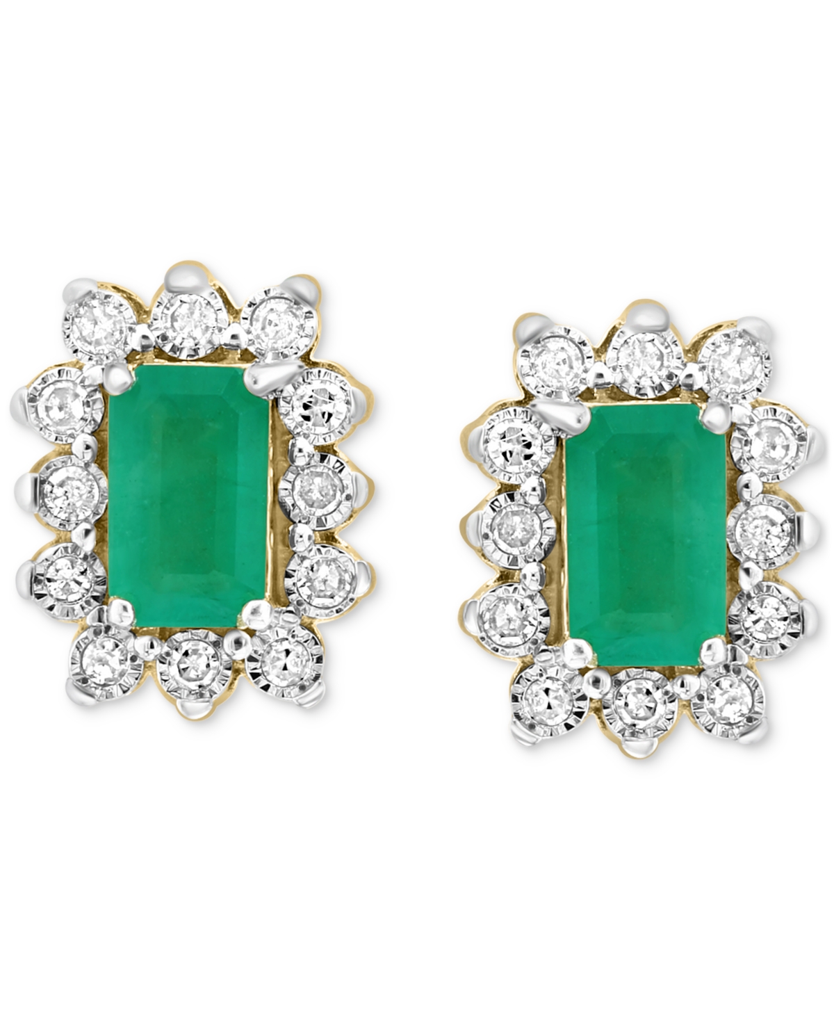 Shop Effy Collection Effy Emerald (1/2 Ct. T.w.) & Diamond (1/10 Ct. T.w.) Halo Stud Earrings In Gold-plated Sterling Sil In Yellow Gol