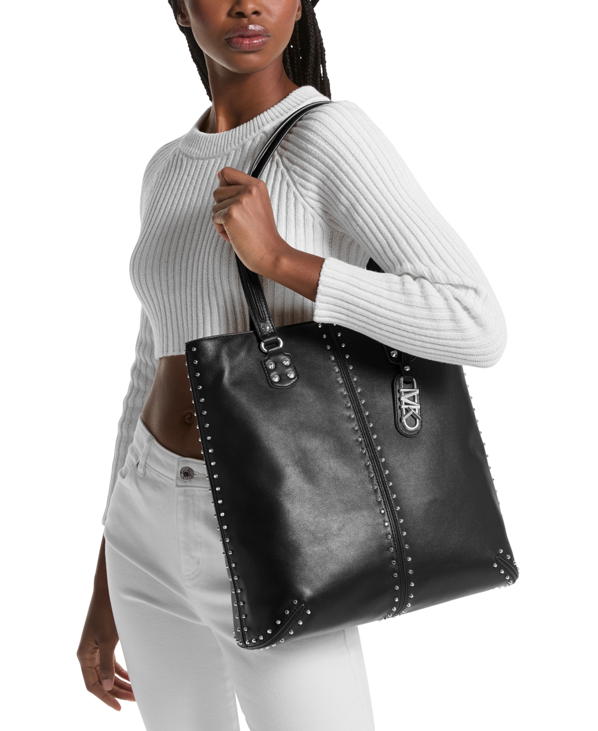 Shop Michael Kors Michael  Astor Large Leather North South Tote In Optic White
