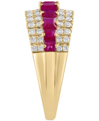 EFFY&reg; Ruby (1-1/5 ct. t.w) & Diamond (5/8 ct. t.w.) Three Row Ring in 14k Gold (Also in Sapphire)