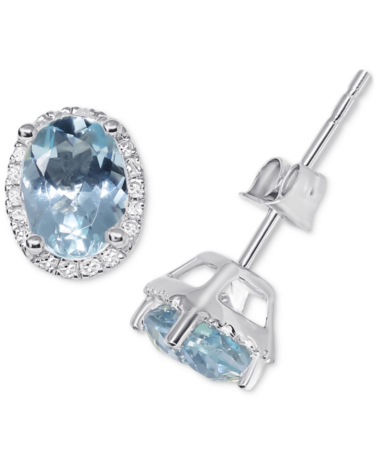 (1-1/3 ct. t.w.) & Diamond (1/6 ct. t.w.) Oval Halo Stud Earrings in 14k White Gold - Aquamarine