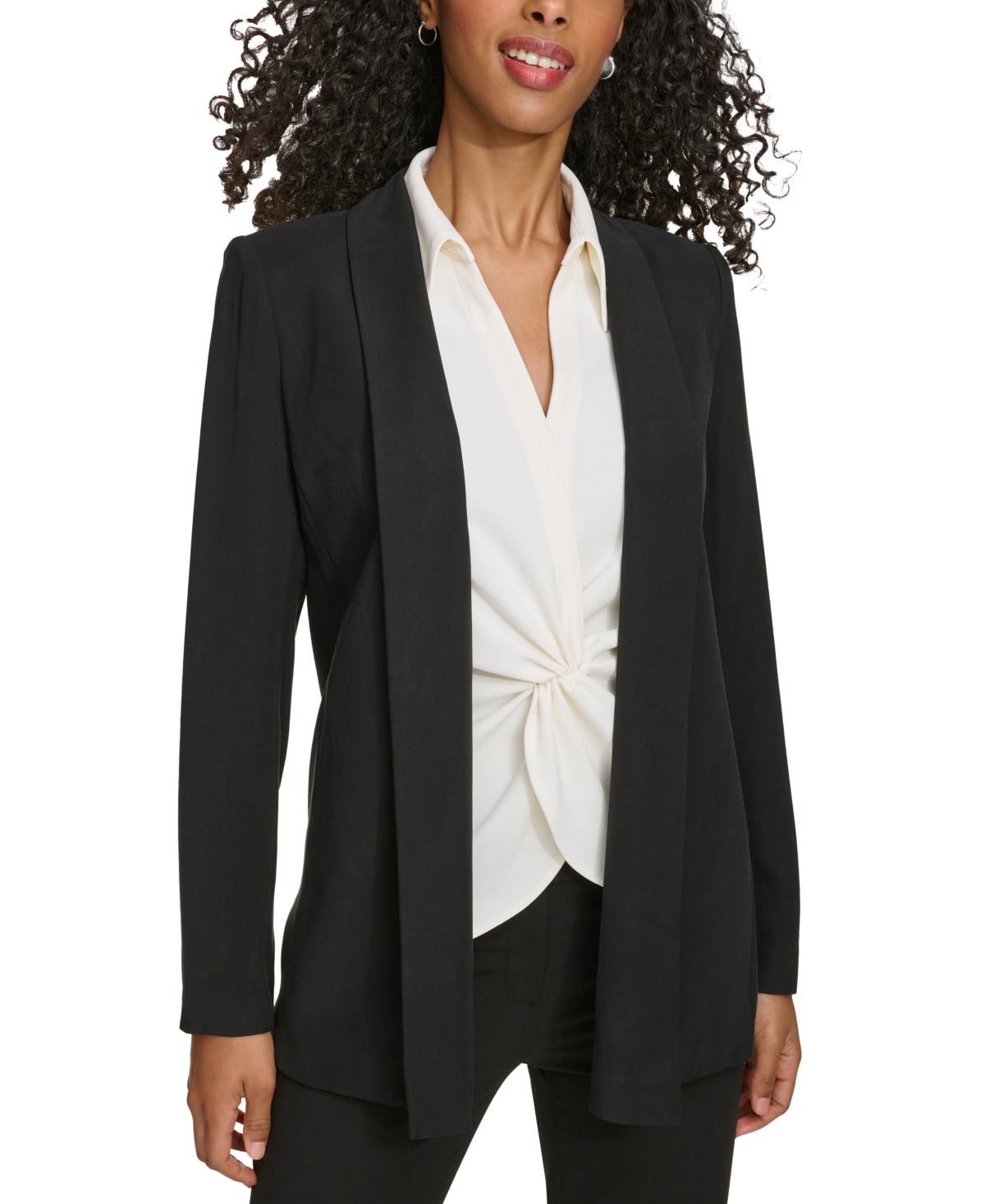 Shop Calvin Klein Petite Open-front Long-sleeve Twill Jacket In Black