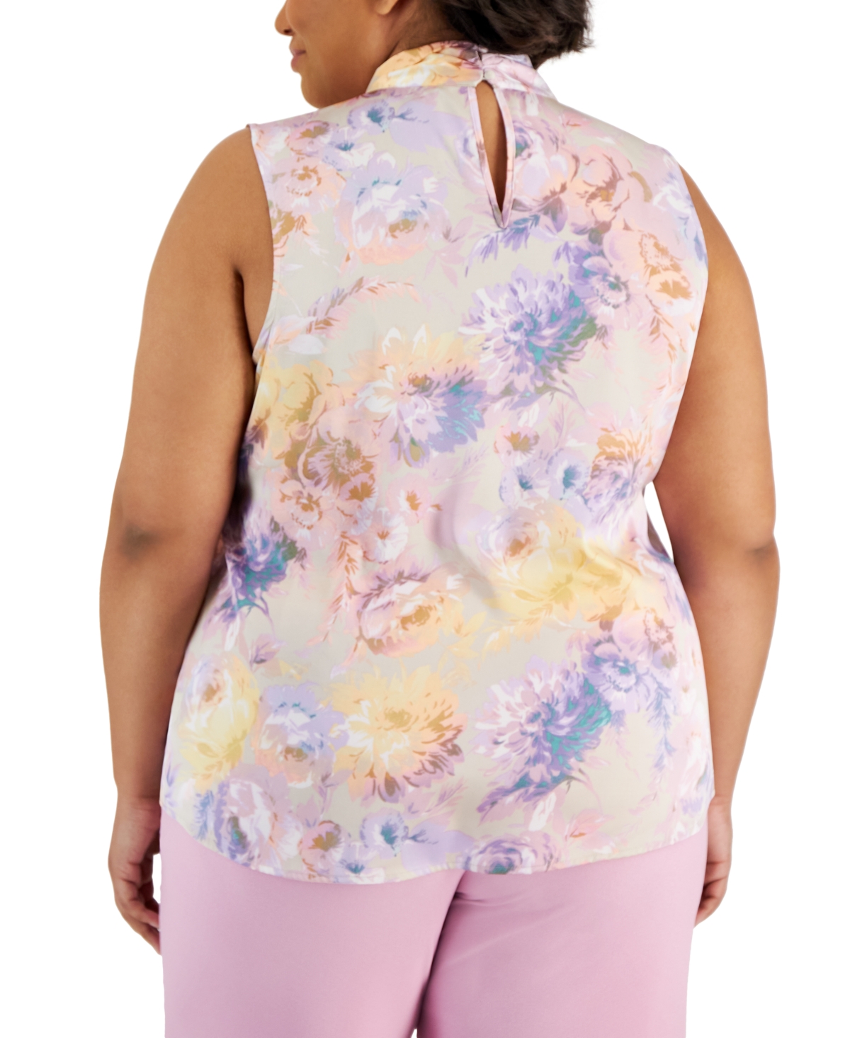 Tahari Asl Plus Size Floral Sleeveless Bow Blouse