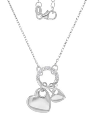 Macy's - Cubic Zirconia Double Heart Charm & Holder Pendant Necklace, 16" + 2" extender
