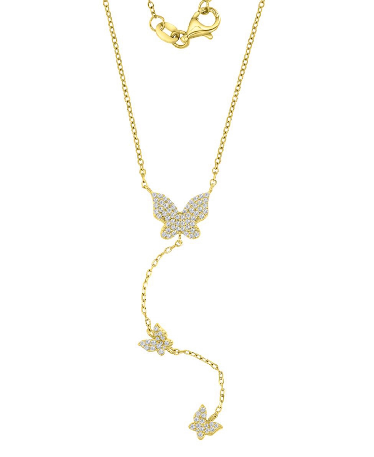 Cubic Zirconia Three Butterfly Lariat Necklace in 14k Gold-Plated Sterling Silver, 16" + 2" extender - Gold