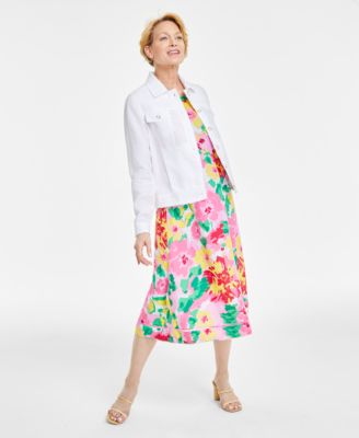 Womens Linen Jacket Floral Print Sleeveless Dress Created For Macys