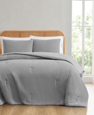 Textured Waffle 3 Piece Comforter Set, Full/Queen